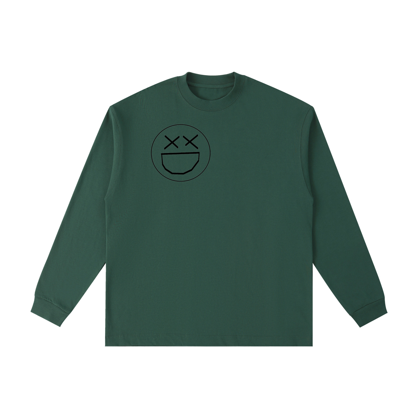 Green Smilely Face Essential Cotton Long Sleeve T-Shirt